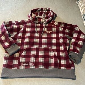 XL Virginia Tech Hokies maroon, grey and white plaid fleece hoodie